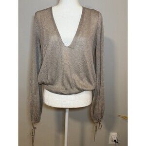 FREE PEOPLE Tan V-neck Sweater Cinched Waist and Sleeves Light Weight Medium
